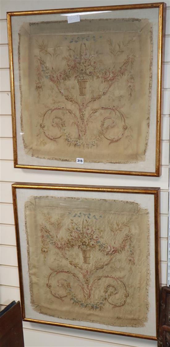 Two framed Aubusson panels 54 x 55cm